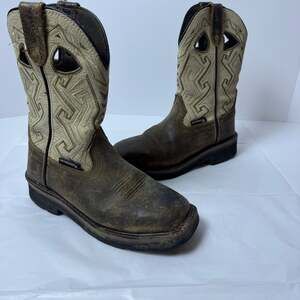 Men's Wolverine Brown Leather Square Toe Safety Toe Work Boots Size 5.5